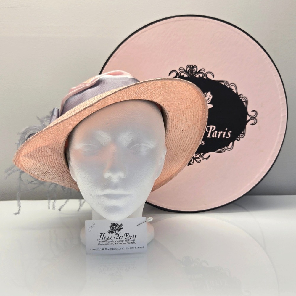 Fleur de Paris Hat Nicole LeBlanc Peach Feather Custom Derby Church Original Box